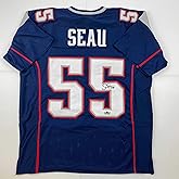 Facsimile Autographed Junior Seau New England Blue Reprint Laser Auto Football Jersey Size Men's XL