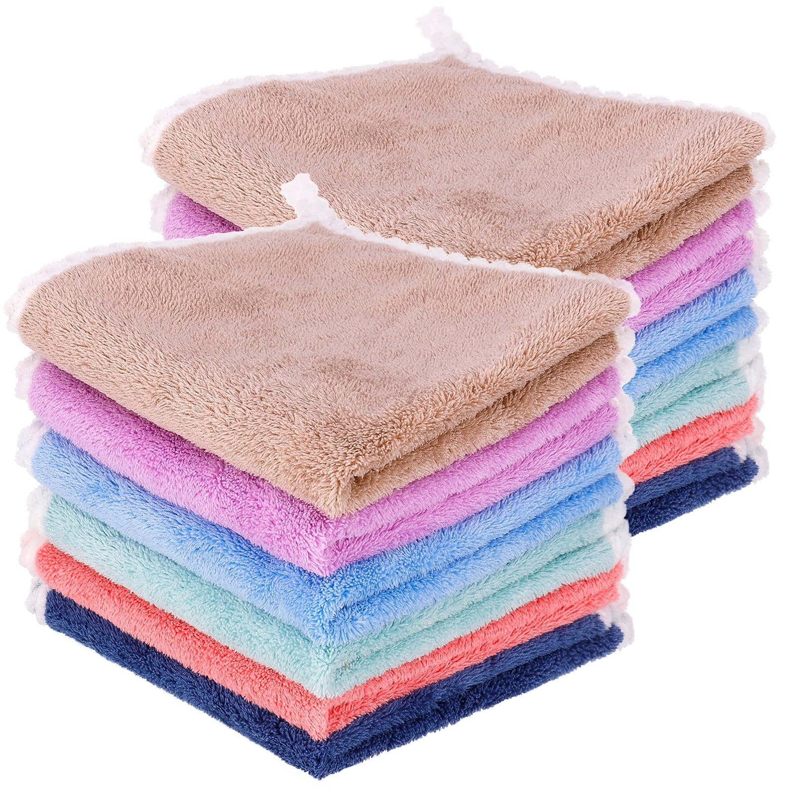 ViEinkaufen 12 Pcs Flannels Face Cloth With Hanging Loop Soft Face Flannels Quick Dry Face Body Cloths Squares Wash Cloths For Baby Kids Adults(30x30cm)