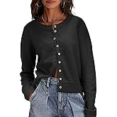 Saodimallsu Womens Button Down Cardigan Sweaters Lightweight Long Sleeve Crew Neck Summer Knit Open Front Tops