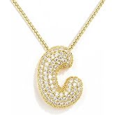 AGGRAD Bubble Letter Necklace, 14k Gold/Silver Balloon Initial Diamond Pendant Chain Necklace Dainty Pave Jewelry Gift for Women