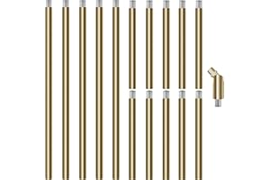 MAYOMAJO M10 Threaded Extension Poles, 5 PCS 12-inch & 10 PCS 6-inch Lighting Fixture Downrods Stems & 180 Degrees Sloped Ceiling Adapter Kits for Pendant Light, Island Lighting, Chandeliers (Brass)