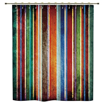 Iprint Shower Curtain Stripes Vertical Lined Colorful Retro Bands