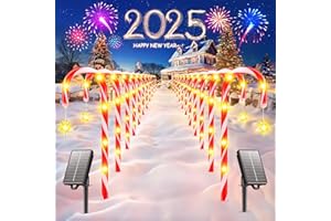 ELECLINK 24 Pack Christmas Decorations Outdoor, Set of 12 20” Solar Candy Cane Christmas Decorations Outdoor with 10 Modes and 144 Bright LED, Waterproof Christmas Pathway Lights Outdoor Yard Garden