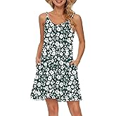 MISFAY Women's Summer Spaghetti Strap Casual Swing Tank Beach Cover Up Dress with Pockets