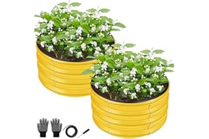 ZXZYHFTY Galvanized Raised Garden Bed kit,2Pcs Yellow Outdoor Garden Raised Planter Box, Round Large Metal Raised Garden Beds for Vegetable 2 * 2 * 1ft