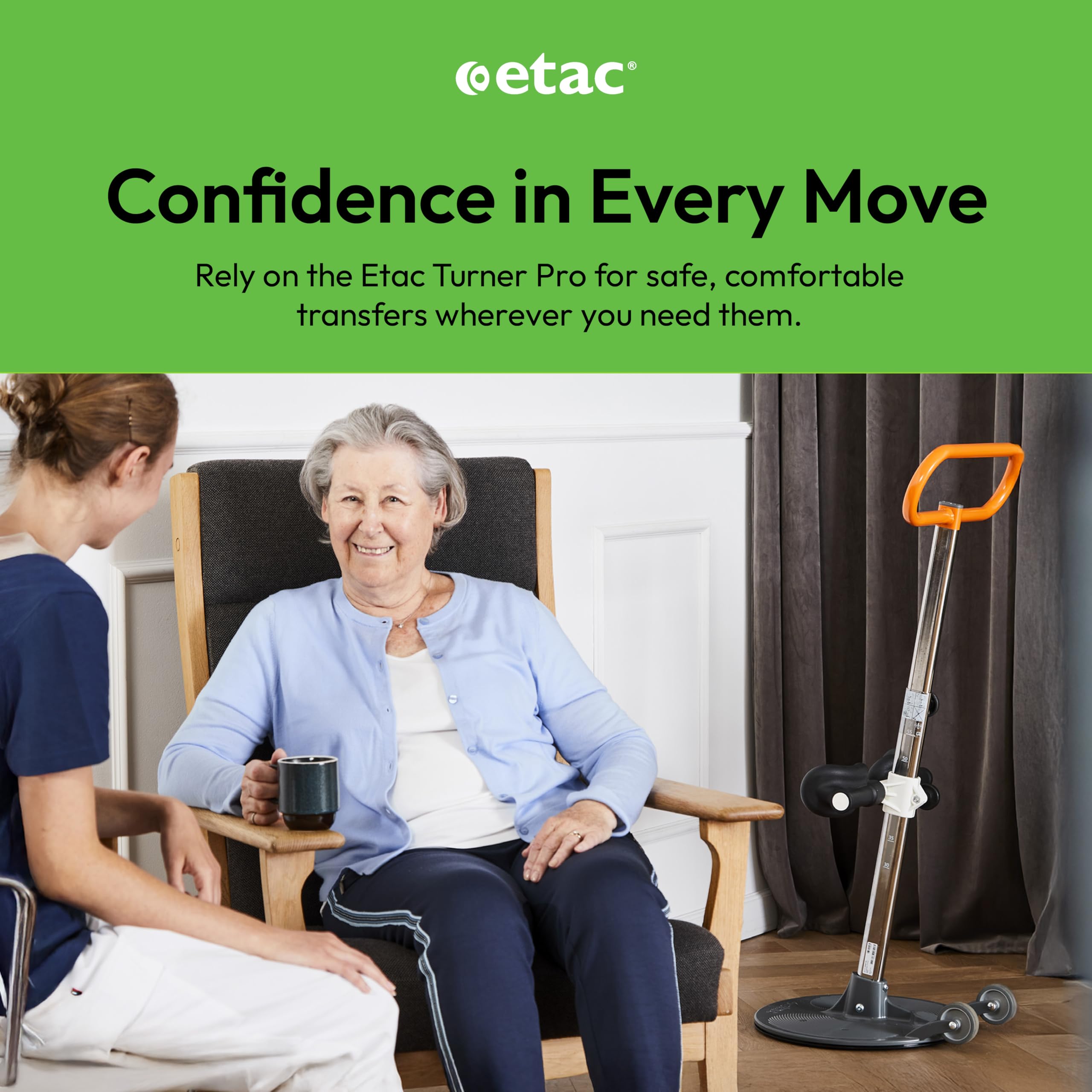 Etac Turner PRO Patient Transfer Aid - Sit to Stand Lift for Elderly with High Safe Working Load (440 lbs) - Patient Lift and Mobility Assist for Safer Transfers with Platform Disc & Anti-Slip Bottom