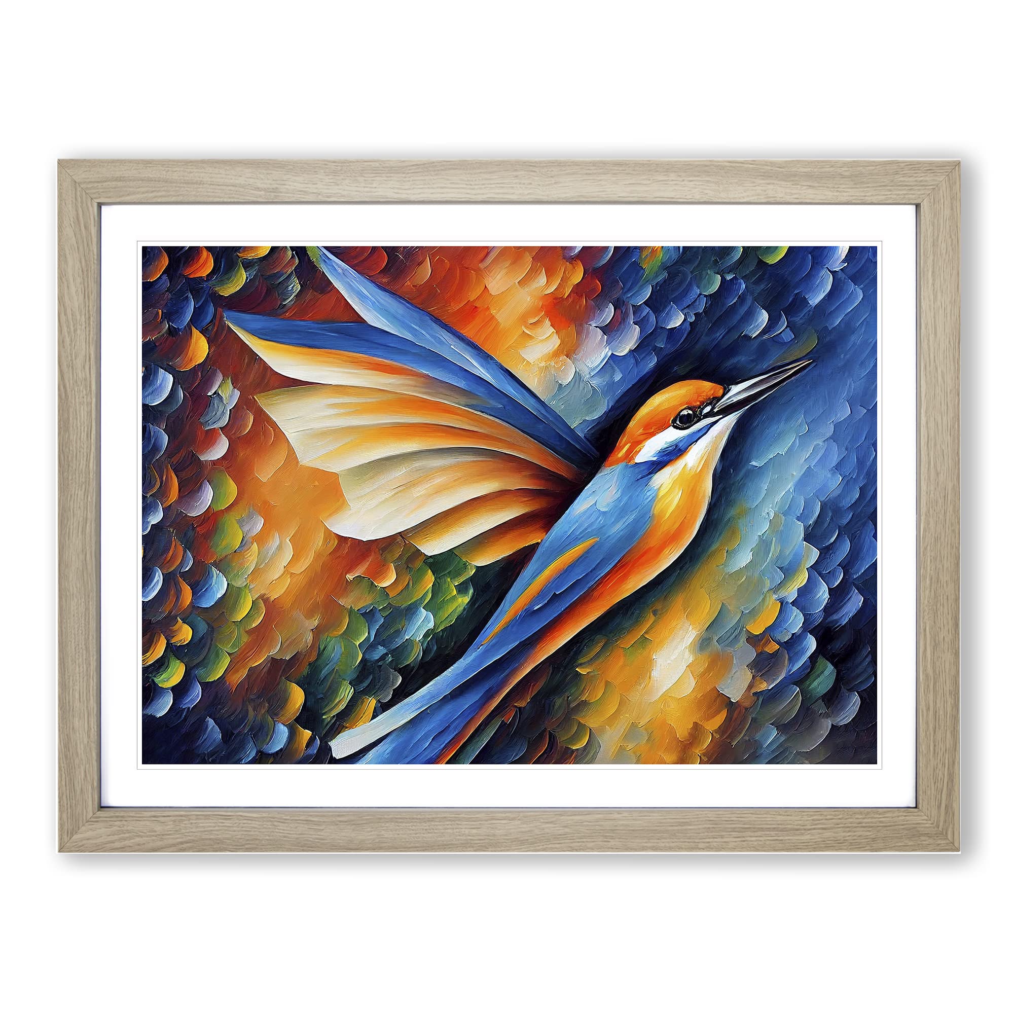 Kingfisher Bird Painting Vol.7 Abstract Framed Print | A4 Oak Framed Wall Art | Ready to Hang | Abstract Historical Picture | Living Room Bedroom Lounge Office