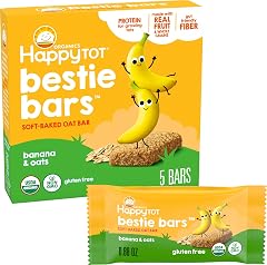 Happy Tot Organics Fiber & Protein Soft Baked Oat Bars Organic Toddler Snack Banana & Carrot, 0.88 Ounce Bars, 5 Count Box (P