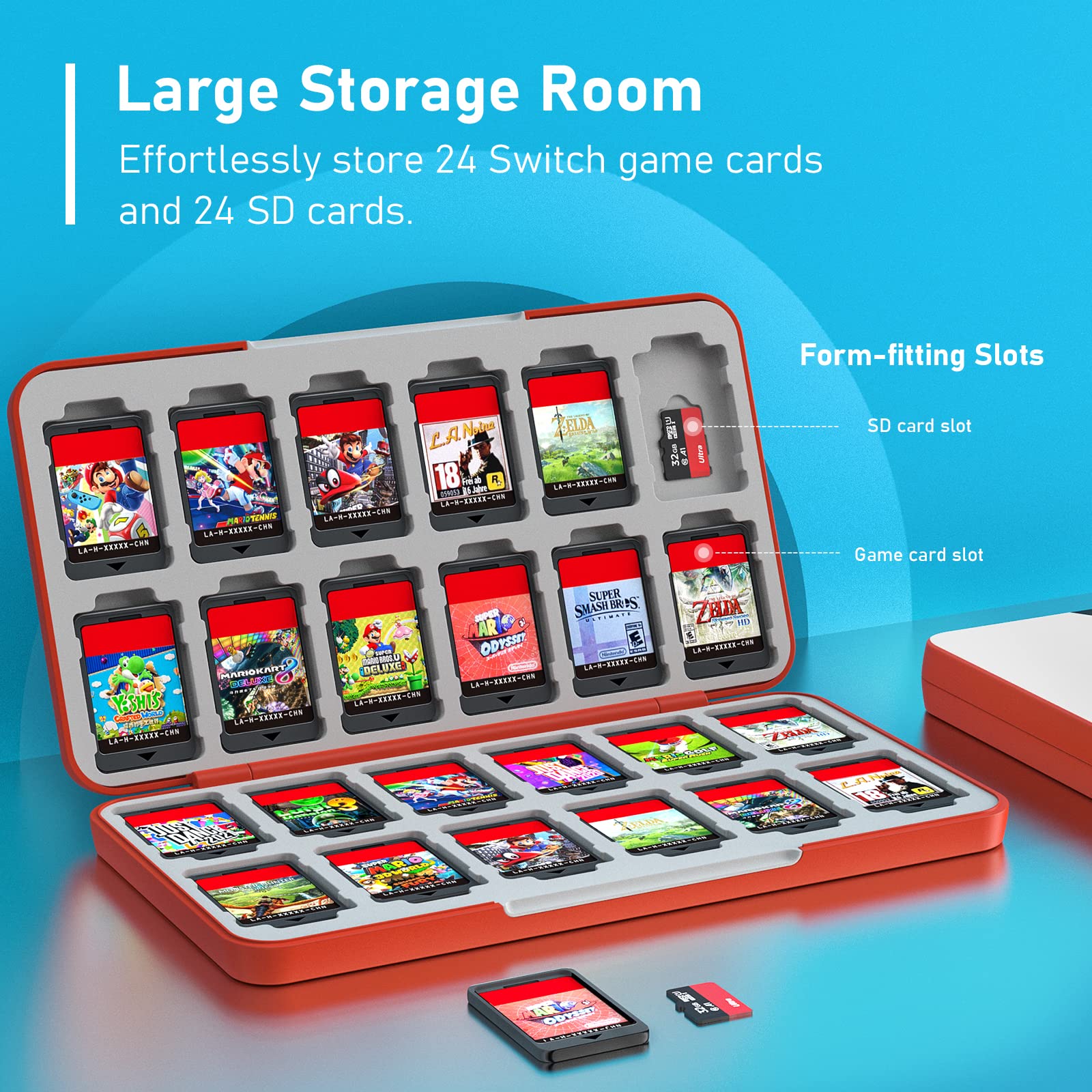 TiMOVO 24 Game Card Case for Nintendo Switch OLED 2021/Switch/Switch lite, 24 Game Holder Cartridge Case for Switch Game Cards and 24 SD Cards, Compact & Portable Game Storage Cases Box, Pokeball