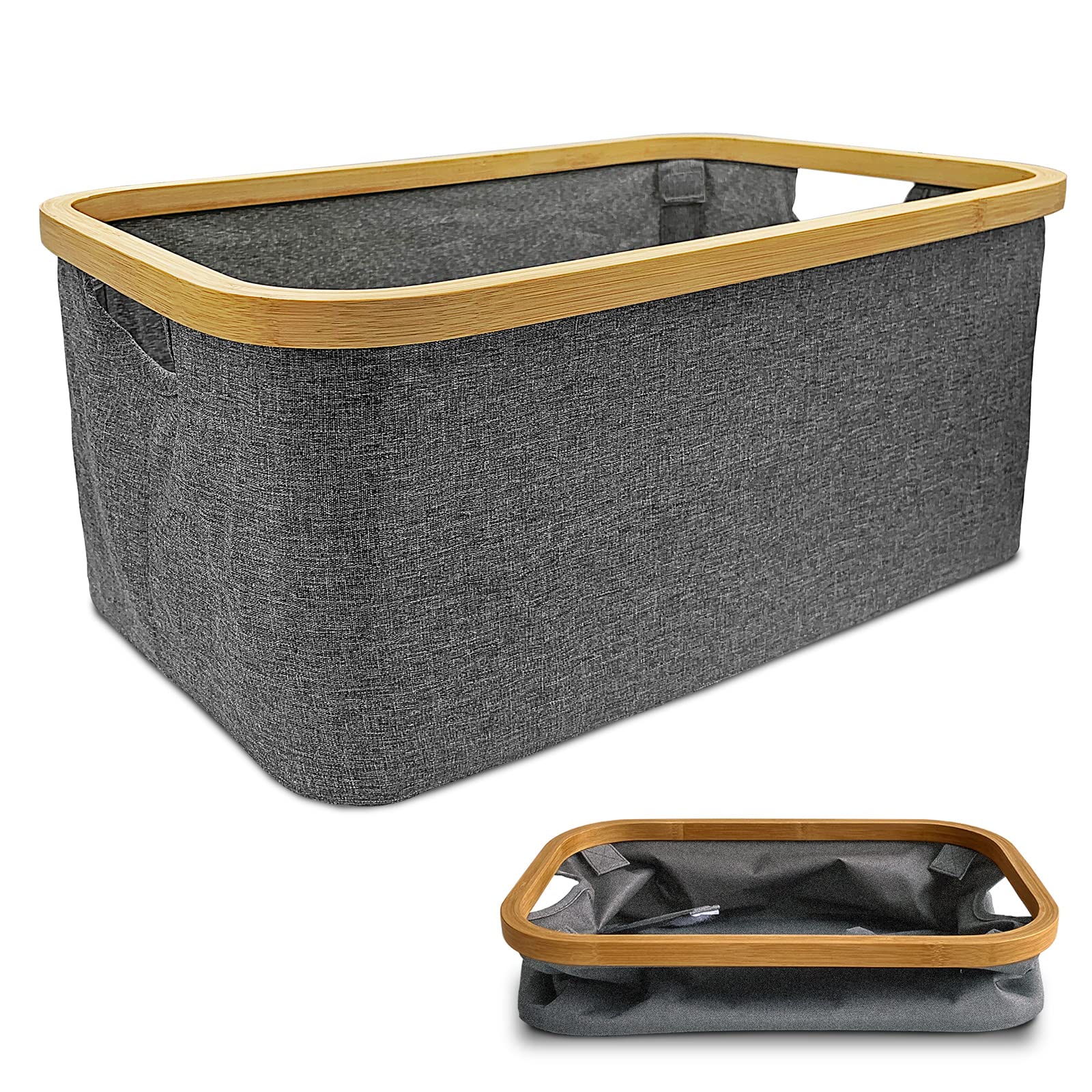 DOKRVLOQ Collapsible Laundry Washing Baskets Grey Bamboo Cloth Fabric 50l Large Foldable Wash Clothes Storage Ironing Basket Folding Space Saving Laundry Hamper