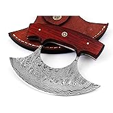 Bushcraft Custom Handmade Damascus Steel Ulu Knife - Best Alaskan Damascus Ulu Knife With Sheath - Multi-Purpose Damascus Knives For Skinning, Hunting, Chopping, (Red Padauk)