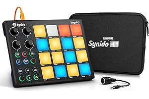SYNIDO TempoPAD MIDI Drum Controller, 16 RGB Backlit Beat Pads, 4 Assignable Knobs, USB Portable Music Production, Black