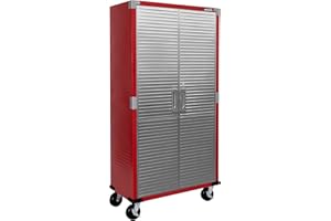Seville Classics UltraHD Steel Body Lockable Storage Filing Cabinet Organizer Locker Shelving Unit for Gym, Workshop, Kitchen, Garage, Office, Home, Medium 36" W x 18" D x 72" H, Red
