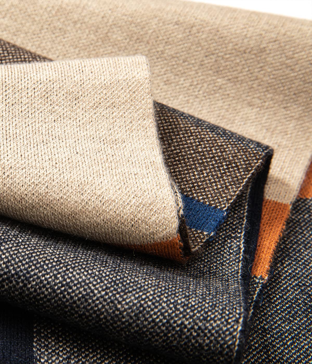 Villand Australian Merino Wool Tartan Knitted Scarf for Men, Plaid Winter Warm Thick Soft Neckwear with Gift Box