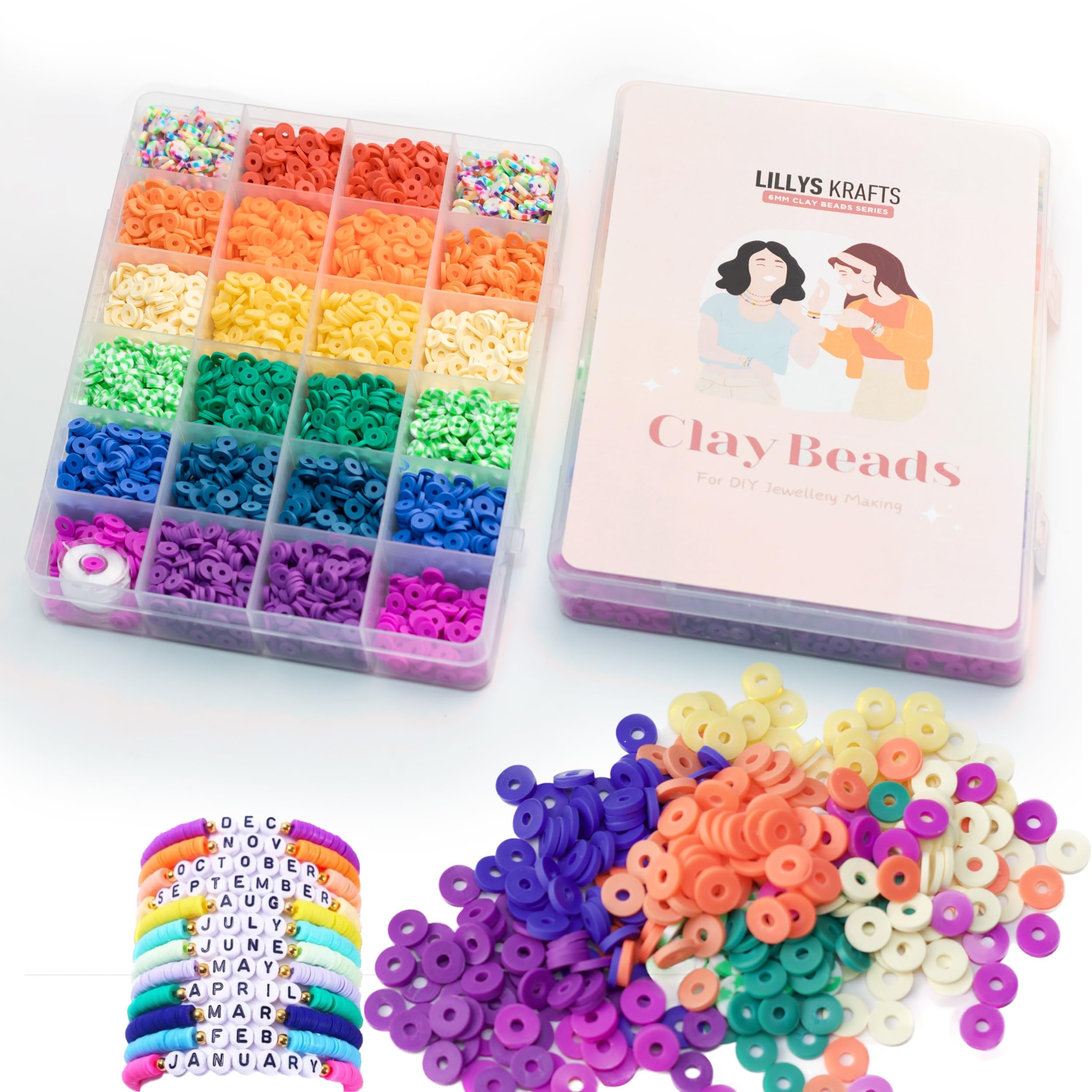 Premium Clay Beads Bracelet Making Kit, 6000 Pcs Rainbow Colors with Elastic String, 6mm Flat Round Friendship Bracelet-Beads for Jewelry Making Kits — image 1
