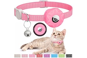 HOERAONR AirTag Cat Collar, Reflective Kitten Collar Breakaway Apple Air Tag Cat Collar, GPS Cat Collar with AirTag Holder and Bell, Lightweight Tracker Cat Collars for Girl Boy Cats Puppies(Luminous Pink)