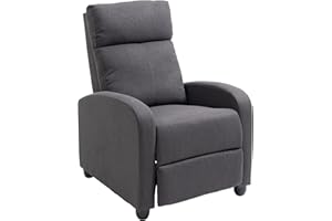 HOMCOM Push Back Recliner Chair, Linen Fabric Home Theater Seating, Single Reclining Sofa Chair with Padded Seat for Living R