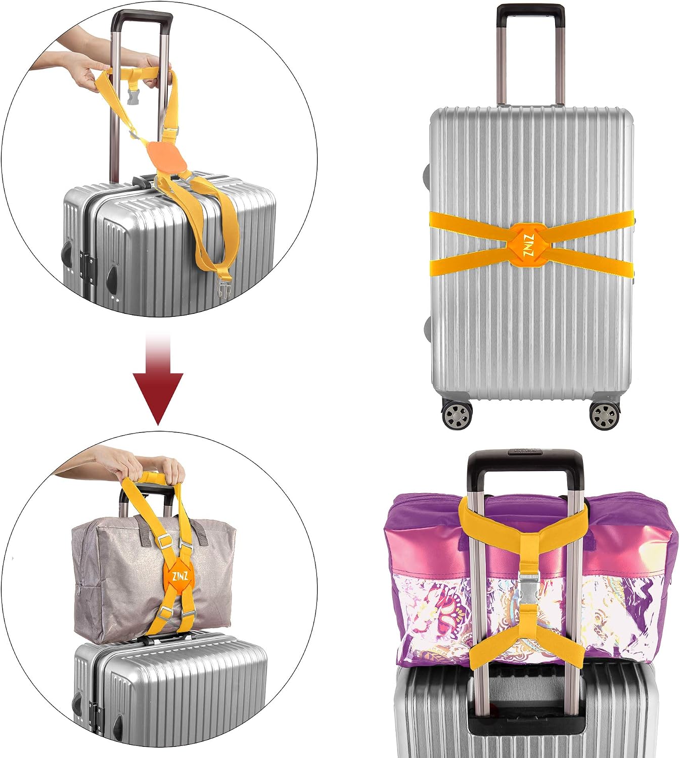 ZINZ Luggage Strap, High Elastic Suitcase Belt Adjustable Bag Bungees for Easier Travel,Orange, 94.5 inch - Image 5