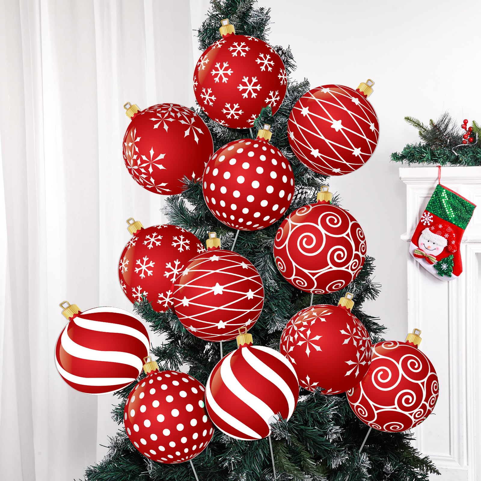Photo 1 of 12pcs 2D Cardboard Large Red and White Christmas Ornaments Tree Picks Decorations Candy Swirl Lollipop Peppermint Xmas Tree Topper Ornaments for Home Office Winter Holiday Xmas Party Supplies