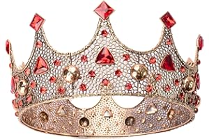 S SNUOY Crowns for Women Gold Crown with Red Rhinestones Baroque Birthday Crown for Men Medieval King Crown Mens Crown for Wedding Prom Party Hat