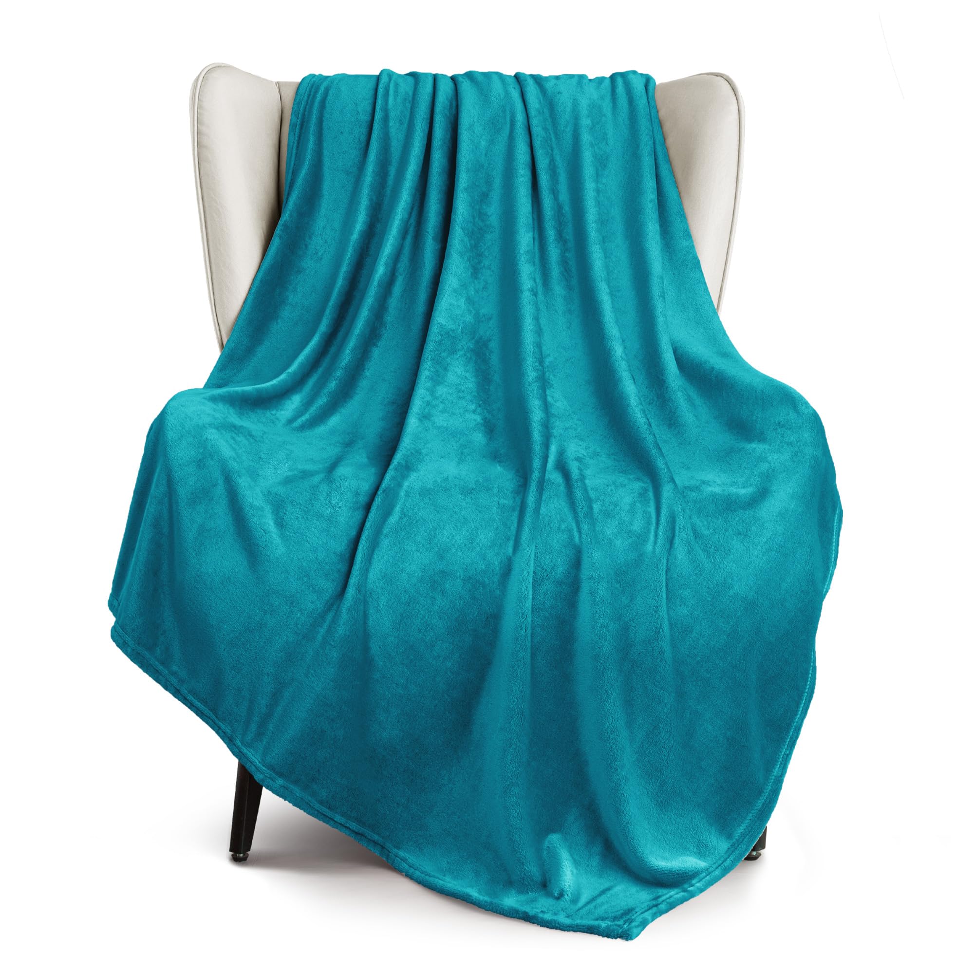 Exclusivo Mezcla Soft Throw Blanket, 127 x 178 CM Fleece Velvet Blanket for Sofa Settees, Fluffy Sofa Throws, Warm, Cozy, Plush and Lightweight Teal Blanket
