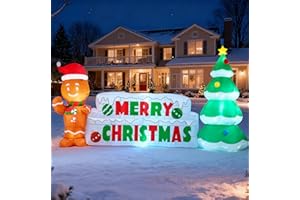 Joiedomi 10 FT Christmas Inflatable Gingerbread Man & Christmas Tree, Holiday Inflatable Outdoor Decoration with Build-in LEDs Blow Up for Xmas, Party Indoor, Outdoor, Yard, Garden, Lawn Décor