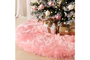 MACTING Faux Fur Christmas Tree Skirt 30 Inch Pink Plush Skirt Fluffy Soft Double Layer Small Tree Mat Base Cover for Merry C
