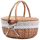 Wicker Picnic Basket with Lid and Handle Sturdy
