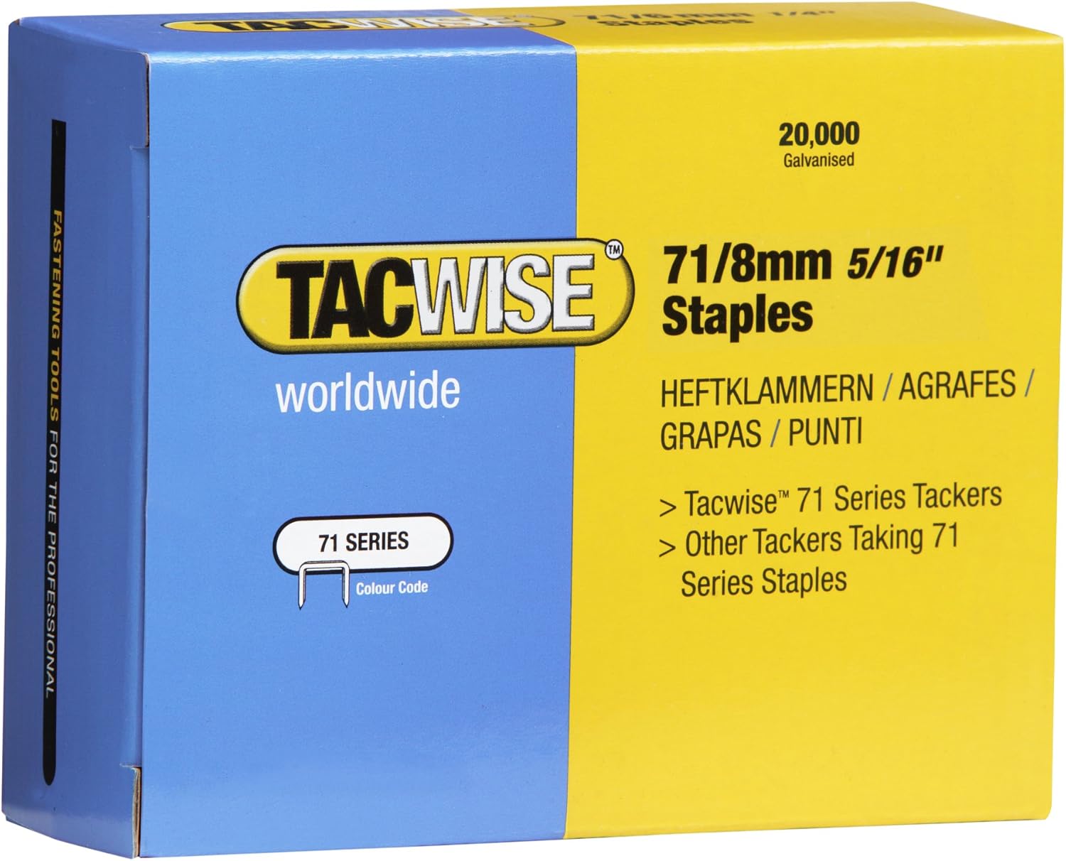 Tacwise 0368 Type 71 / 8 mm Galvanised Upholstery Staples, Pack of 20,000, Silver, 8mm