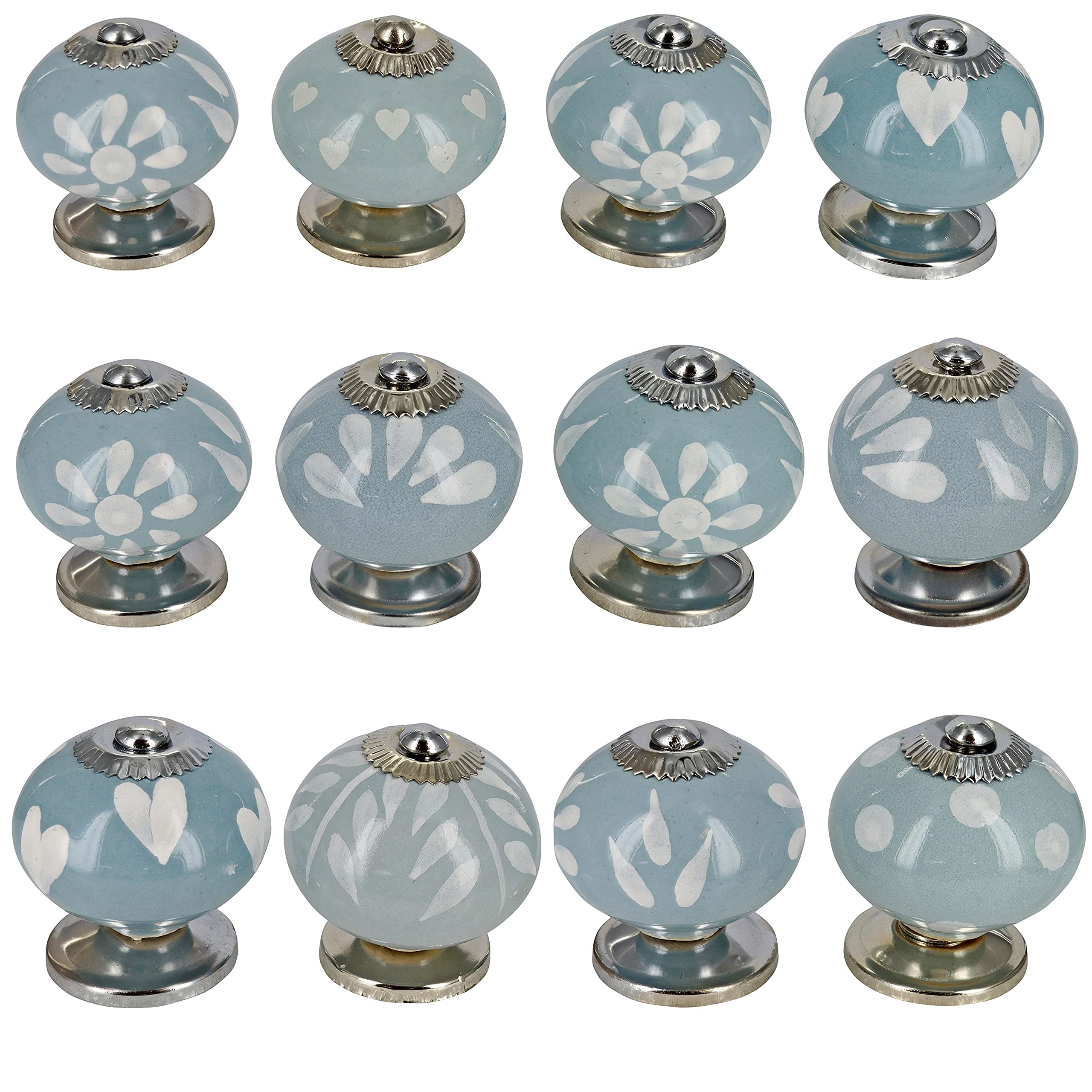 G Decor Grey Fusion Handmade Assorted Designs Ceramic Door Knobs, Vintage, Shabby Chic, Interior Furniture, Cabinet Cupboard Wardrobe Drawers Pulls Handles (12-Pack)