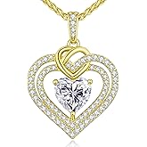 OOBEE Valentines Day Gift Moissanite Heart Necklaces for Women, 1- 4 Carat Moissanite 925 Sterling Silver 14K Gold Plated Pendant Necklace, Ideal Anniversary Birthday Christmas Mothers Day Jewelry Gifts for Mom Wife Her Girlfriend Daughter