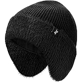 HAMUNI Winter Fleece-Lined Beanie with Earflaps, Warm Windproof Unisex Beanie Hat for Skiing, Hiking & Outdoor Winter Sports