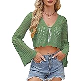Women's Soft Crochet Tie Front Cardigan Cropped Knit Bolero Shrug Summer Beach Cover Up Top
