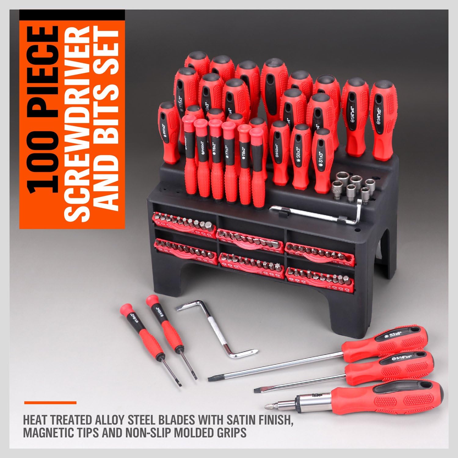 HORUSDY 100-Piece Magnetic Screwdriver Set with Plastic Racking, Best Tools for Men Tools Gift - - 