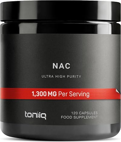 Toniiq 1300mg NAC - 120 Vegetarian Capsules, 98% Pure N-Acetyl Cysteine