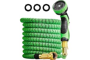 Doseno Expandable Garden Hose 25 ft with 10 Functions Hose Sprayer, Flexible Garden Hose Leak-Proof with Natural Latex,No-Kink Collapsible Hose Green