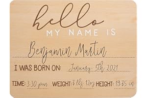 Pearhead Baby Welcome Sign, Gender-Neutral Hello Baby Arrival Photo Prop, Hospital Birth Announcement, Newborn Birth Stats Board Photo Prop, 8.25" x 11", Wood