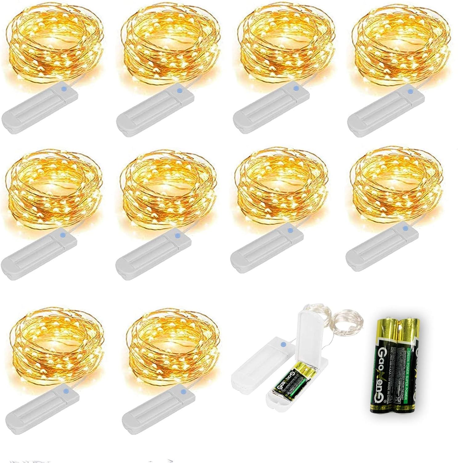 String Lights - ZNYCYE 10 Pack Fairy Lights with Timer,10ft 30 LED String Lights 8 Modes Fairy Lights Battery Operated Waterproof for DIY Wedding Party Bedroom Mason Jars Christmas Decorations (Warm White)