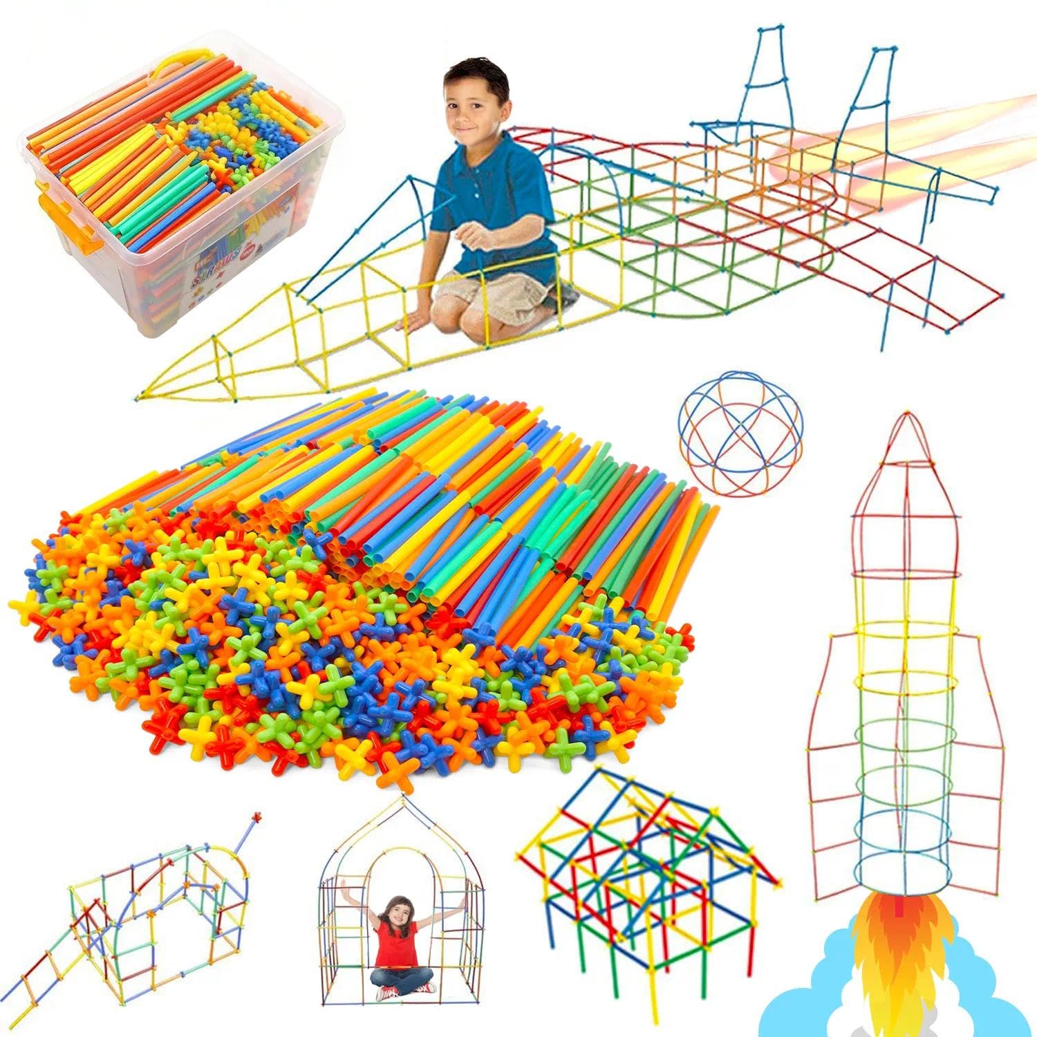 1000 Pieces Construction Straws and Connectors Toys, Fort Building Toys for Kids, STEM Creative Building Games for Boys and Girls Ages 4 5 6 7 8 Years Old — image 1