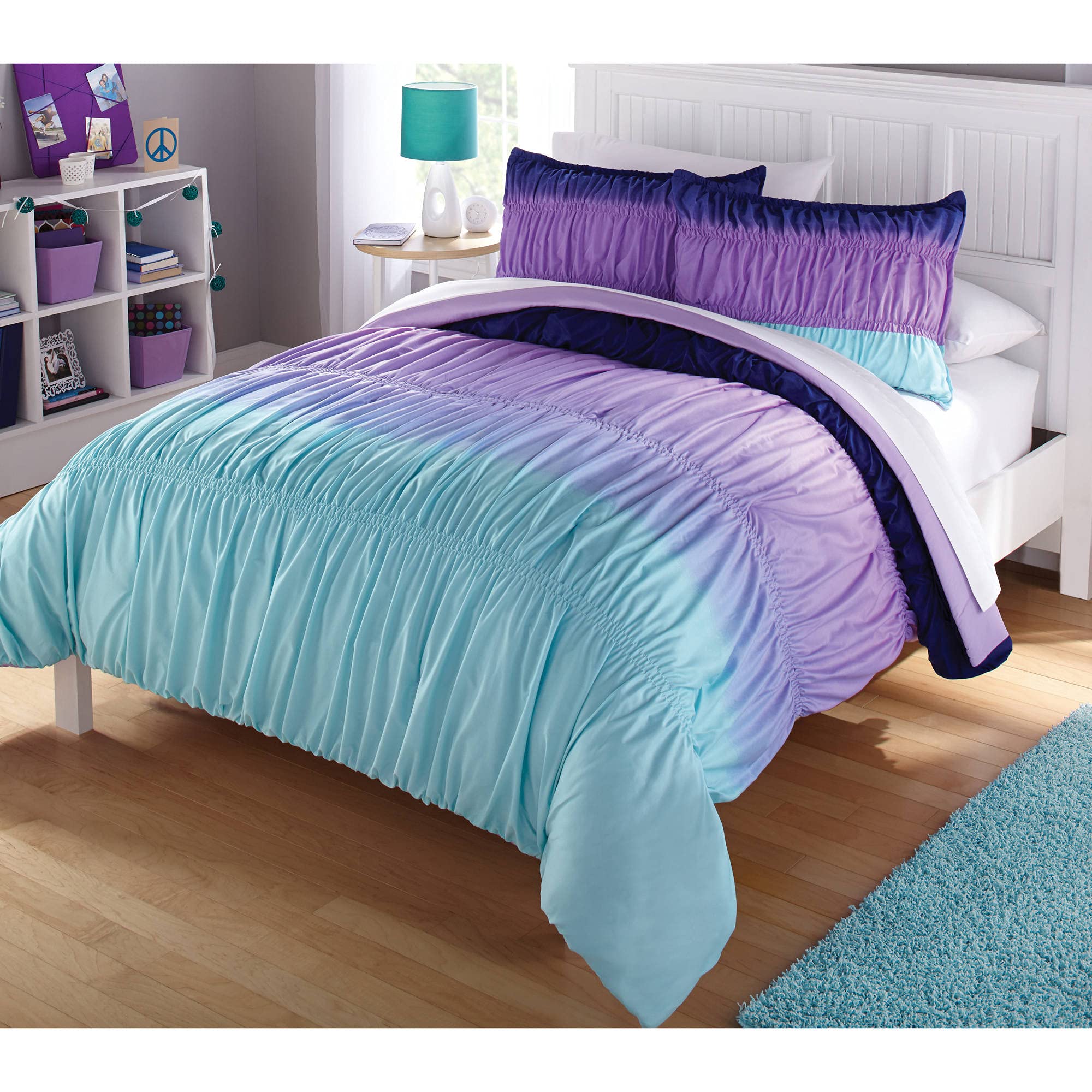 Heritage Kids Ombre Ruched 3 Piece Comforter Set, Full, Blue and Purple Image