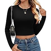 kakola Womens Ribbed Long Sleeve Crop Tops Tight Fitted Crew Neck T-Shirts for Women Trendy Basic Tees 2025 Fall