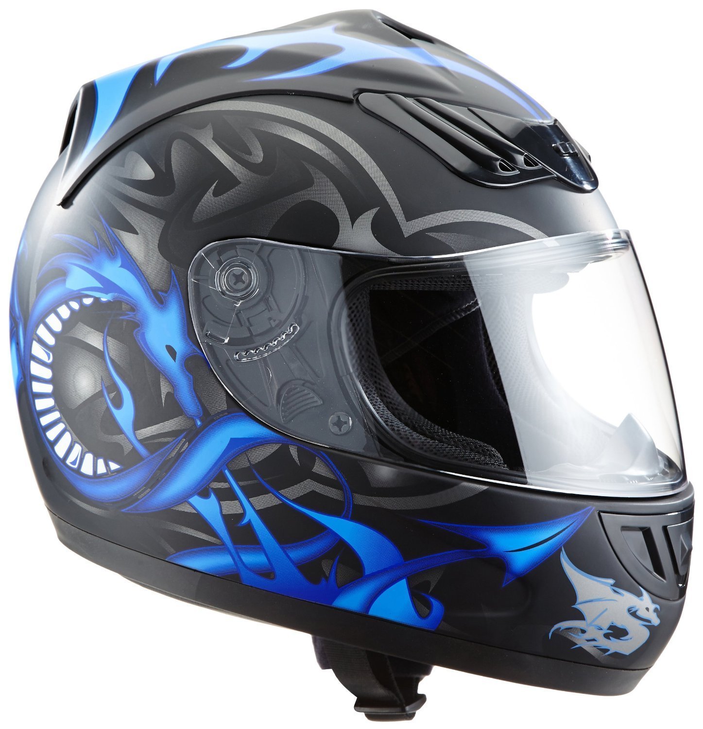 protectWEAR Motorcycle helmet matt blue dragon design H-510-11 Size L