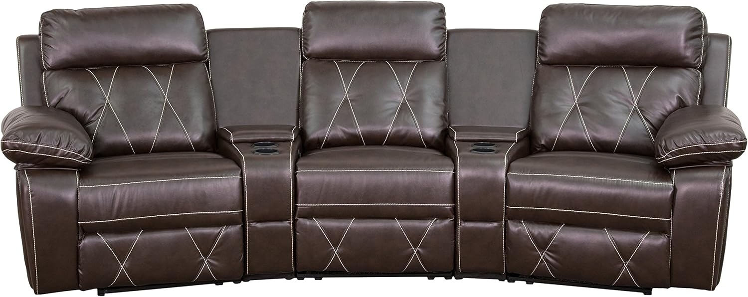Flash Furniture Reel Comfort Series 3-Seat Reclining Brown LeatherSoft Theater Seating Unit with Curved Cup Holders: Furniture & Decor