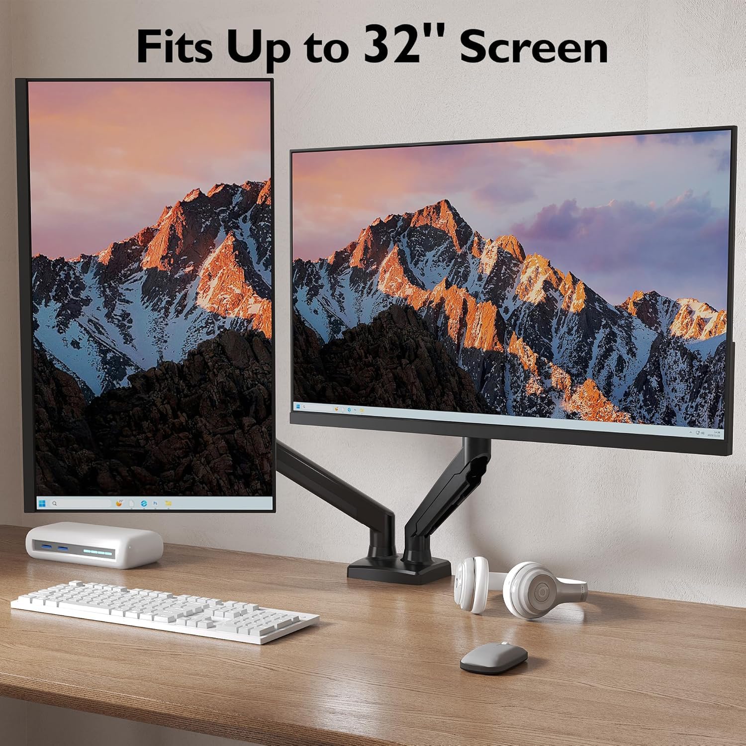 BONTEC Monitor Halterung 2 Monitore, Bildschirmhalterung 2 Monitor für 13-32 Zoll, Gasfederarm mit 360° Drehbar & Neigbar, Kabelmanagement, 2 Montageoptionen, VESA 75/100, 3-9 kg 4