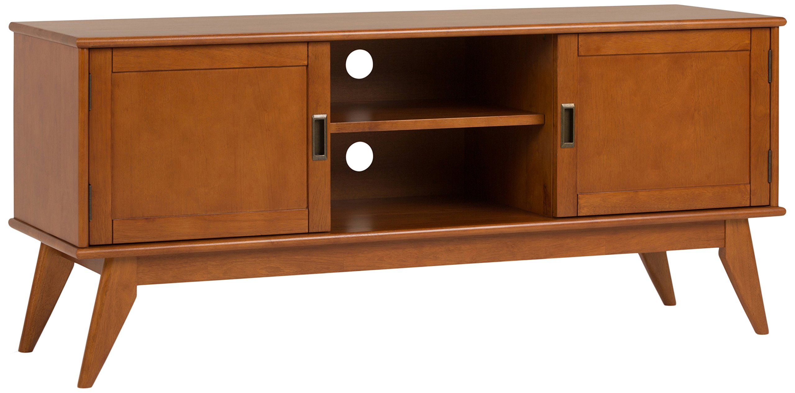 SIMPLIHOME Draper Mid Century Low TV Media Stand, 60 inch, Teak Brown LAVORIST