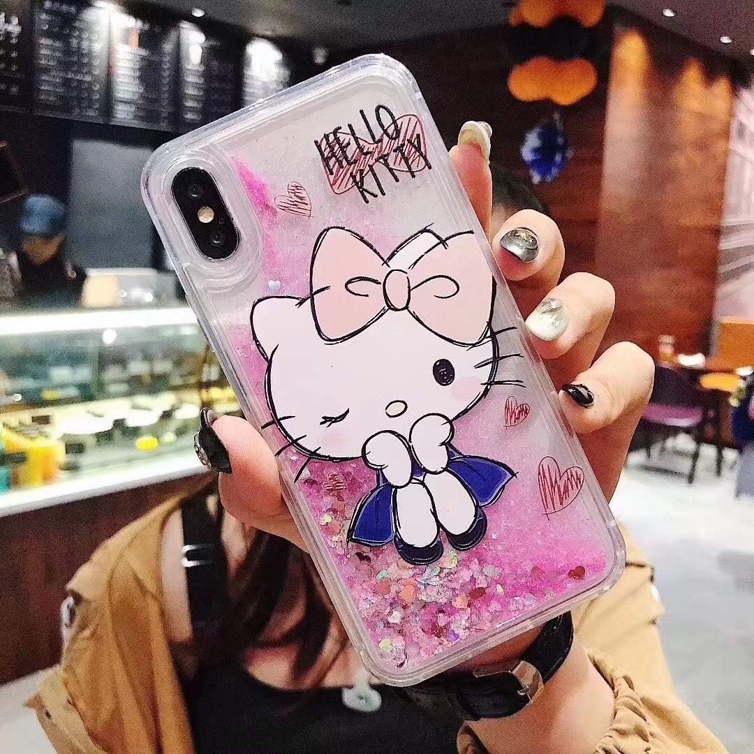 YUJINQ iPhone 11 Case,Cute Hello Kitty Liquid Glitter Case Cover Sparkle Love Heart Clear TPU Shockproof Bumper Case (iPhone 11,2# Blue)