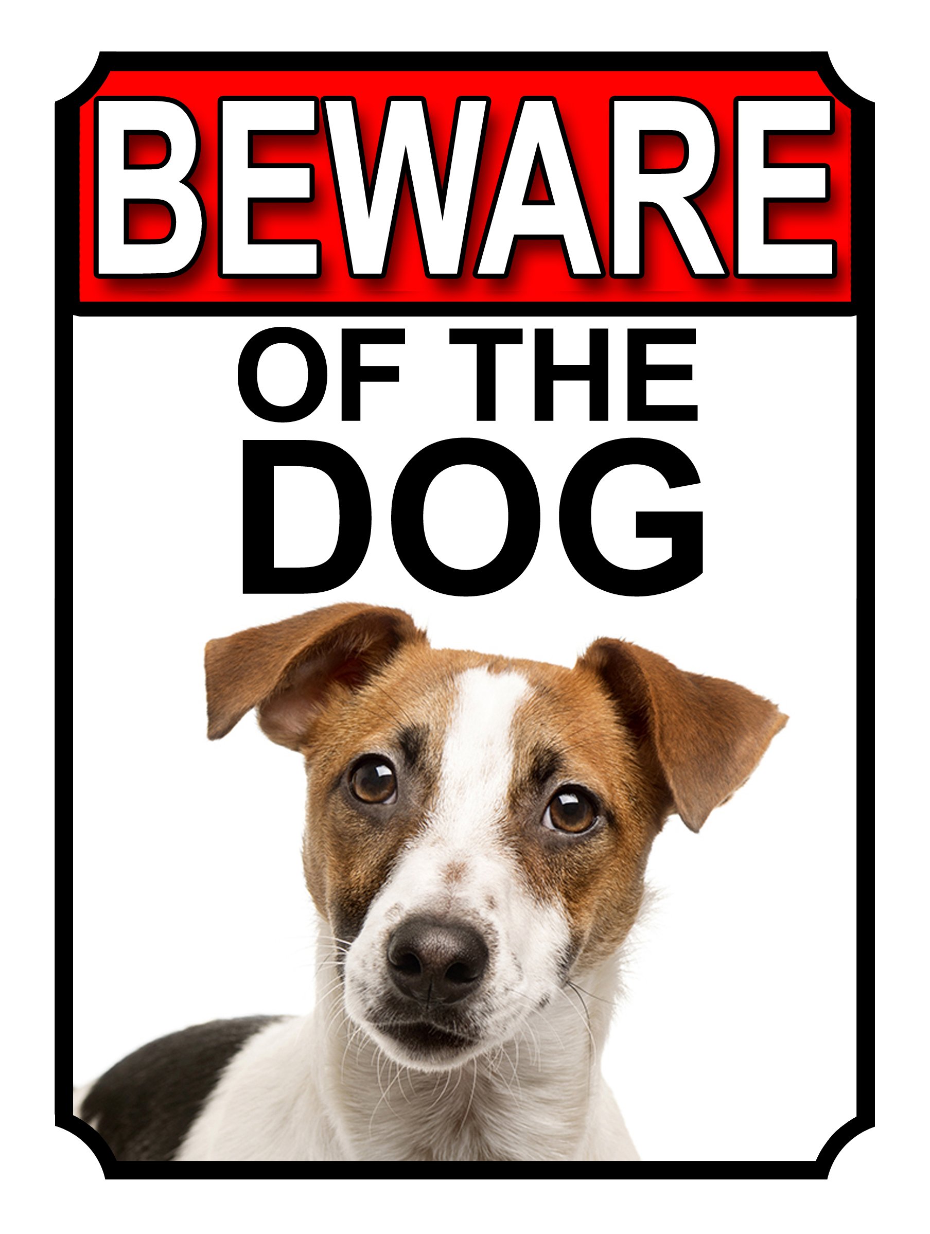BEWARE OF THE DOG METAL GATE SIGN JACK RUSSEL 200MM X 150MM (1143H1)