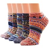 Womens Ankle Socks 5 Pairs – Cozy Stretchy Comfort, Ethnic Jacquard Design, Breathable Cotton Blend, Fits US 6‑11, Daily & Travel Wear