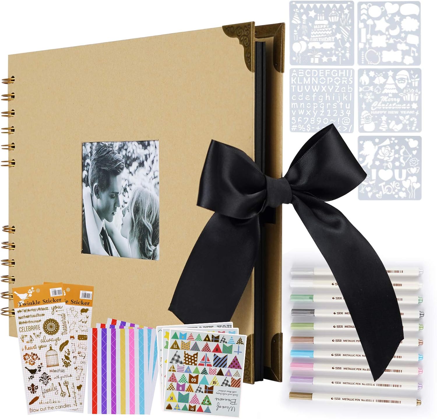 Scrapbook Photo Album, DIY Craft Paper Photo Book 80 Pages, DIY Handmade Album Scrapbook Set, Records Anniversary, Wedding, Graduation, Travelling, Baby Shower Gift, Contains Metal Pen, (Kraft) : Office Products