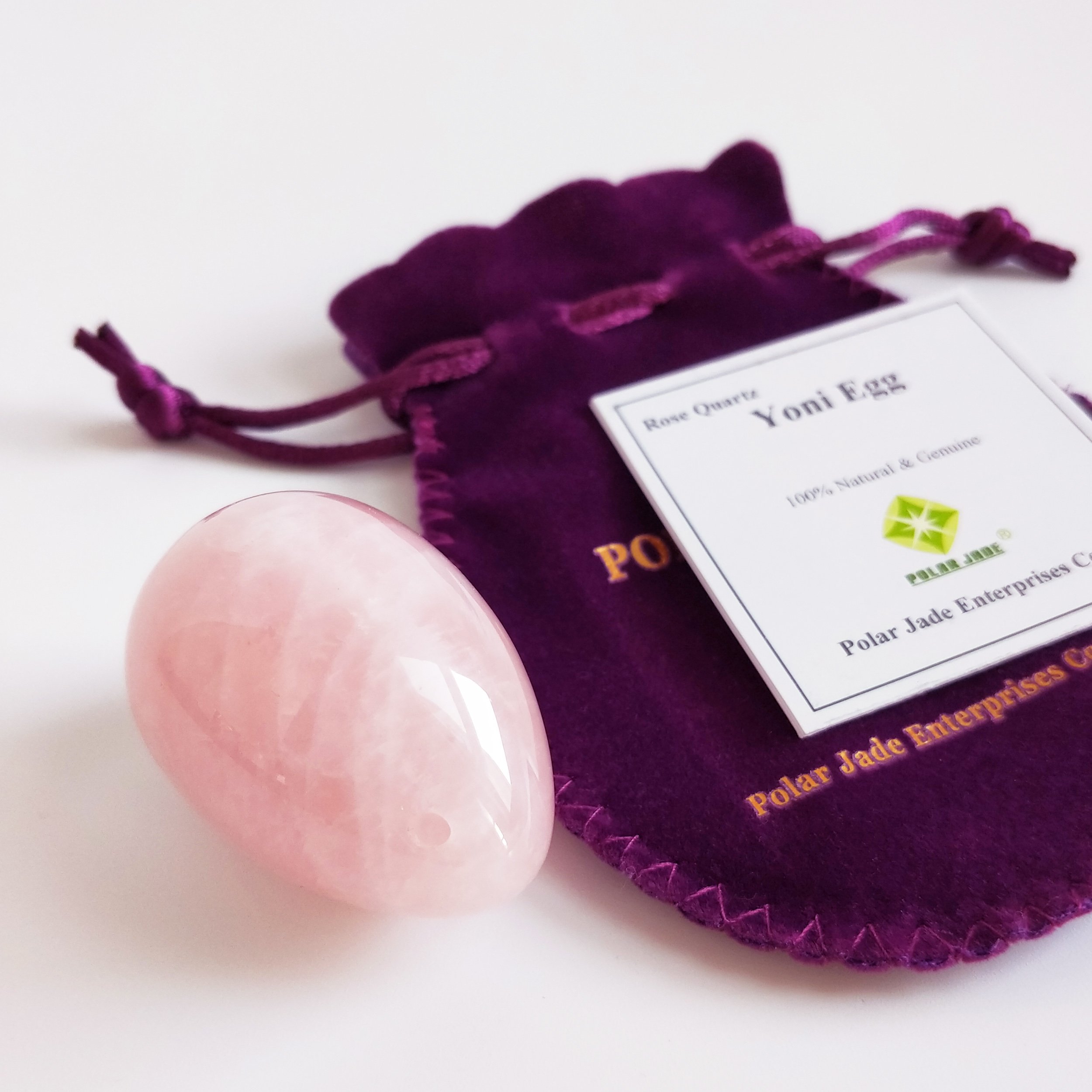 Yoni Egg of Rose Quartz, Drilled, Medium, with Certificate and